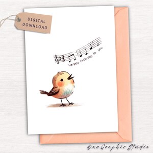 Carte d'anniversaire oiseau - carte d'anniversaire amateur d'oiseaux - carte d'anniversaire pour homme/femme/enfants - chanson d'anniversaire gazouillis oiseau mignon - carte imprimable numérique