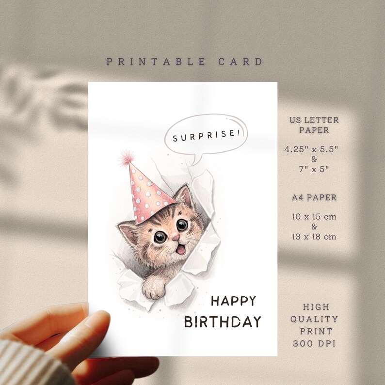 Cute Kitten Birthday Card - Surprise Cat Greetings for Kids, Daughter ...