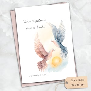 Christian Wedding Card – 1 Corinthians Doves Bible Verse – Scripture Valentine's Day, Love, Engagement, Anniversary, Faith