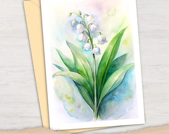 Lily-of-the-Valley Watercolor Card – Spring Floral Greeting – Thinking of You, Birthday, Mother’s Day – Personalized