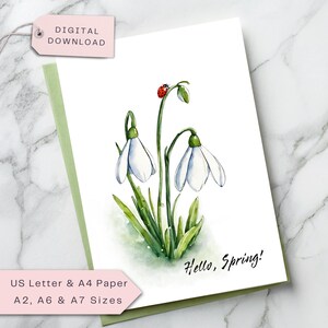 Carte fleurs perce-neige - carte de correspondance florale printanière personnalisée - Pâques, anniversaire, fête des mères, merci, pensée pour vous - imprimable numérique