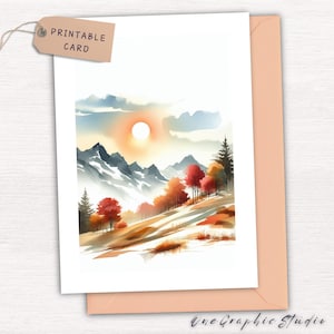 Herbst Berglandschaft Karte - Herbst Berglandschaft - Geburtstag, Danke, Thanksgiving - Herbst Aquarell Grüße - DIGITAL druckbar