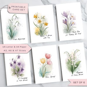 Set di biglietti con fiori primaverili, confezione da 6, pacchetto di biglietti botanici personalizzati - Pasqua, festa della mamma, grazie, ispirazione, stampabili DIGITALI