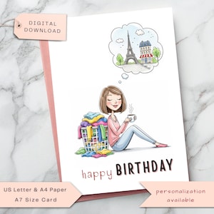 Cartão de aniversário engraçado de Paris – Cartão para impressão para mãe, namorada, esposa, irmã, tia, amiga – Humor peculiar para o intervalo do café – Download digital