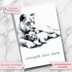 Lioness and Cub Card for Baby Shower, New Baby, Mom Birthday, New Mom, Motherhood, Thank You, Personalized Card, Printable Digital Download