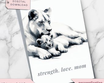 Lioness and Cub Card for Baby Shower, New Baby, Mom Birthday, New Mom, Motherhood, Thank You, Personalized Card, Printable Digital Download