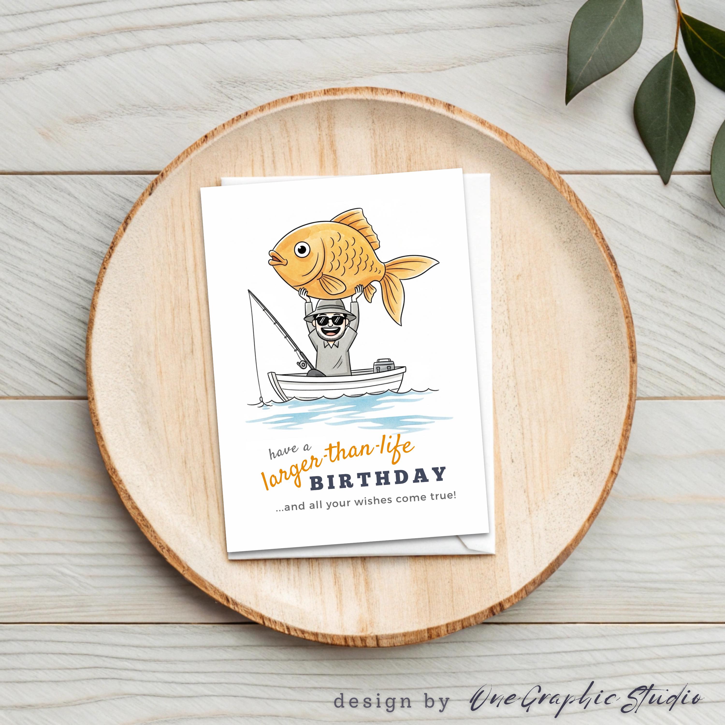 Funny Fishing Birthday Card for Dad, Grandpa (printable PDF Card With ...