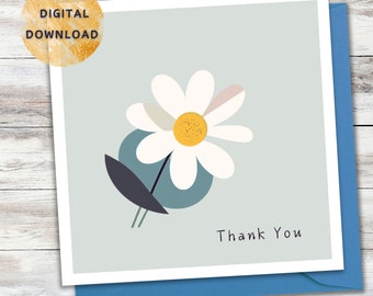 Carte de remerciement - carte de remerciement, carte de remerciement - fleur minimaliste - carte de remerciement DIY - imprimable numérique - téléchargement immédiat