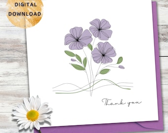 Thank You Card - Gratitude, Appreciation Card - Violets Thank You Card - DIY Thank You Card - Digital Printable - Instant Download