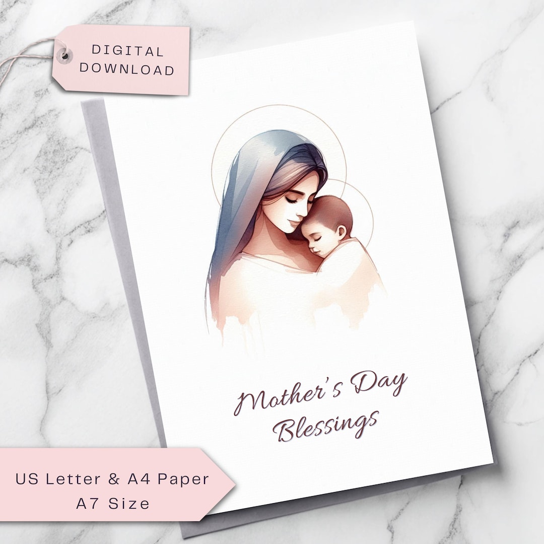 Mother’s Day Blessings Card | Printable Mother and Child Art ...