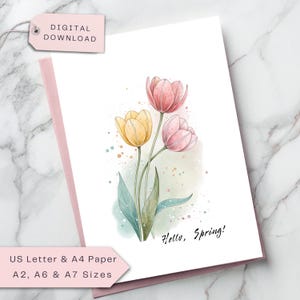 Cartão Tulip Flowers - Cartão personalizado com flores da primavera - Páscoa, aniversário, dia das mães, obrigado, pensando em você - impressão DIGITAL