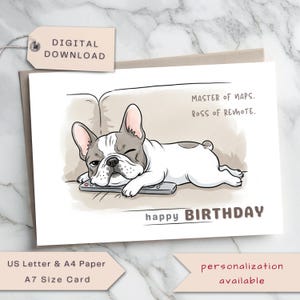 Tarjeta de cumpleaños de perro, divertida tarjeta de bulldog francés para papá, abuelo, esposo, hermano, novio, suegro, tío, amigo, imprimible, descarga digital.