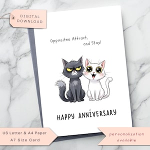Carte d'anniversaire drôle | carte d'anniversaire de chat | Carte d'amour mignonne et originale | Carte drôle de couple pour les amoureux des chats | Téléchargement numérique imprimable