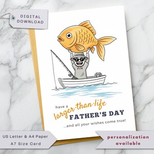 Carte de pêche imprimable pour la fête des pères, carte poisson rouge drôle pour papa pêcheur, mari, grand-père, frère, beau-père, beau-père, oncle, ami