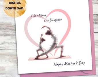 Carte de fête des mères - carte de voeux pour maman - Illustration mère et fille - bricolage carte - carte comme mère comme fille - imprimable numérique