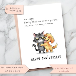 Lustige Geburtstagskarte | Ehe Humor Karte | Niedliche Katzen und Hunde Jahrestagskarte | Humorvolle Paare Karte | Druckbare digitale Datei