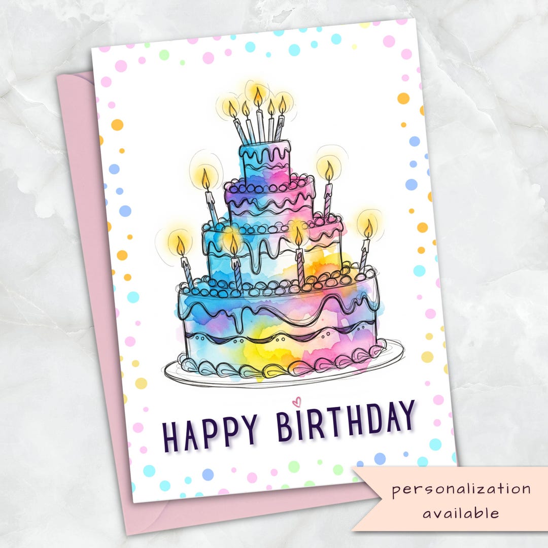 Happy Birthday Card With Colorful Cake - Personalized Fun Celebration ...