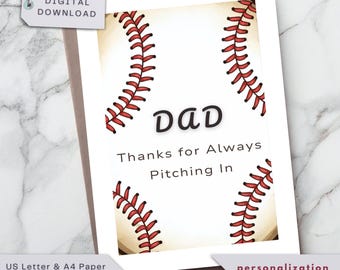 carte de base-ball pour la fête des pères | pour papa fan de baseball, papa entraîneur, papa sportif | Anniversaire, Retraite, Cadeau de remerciement, Imprimable numérique