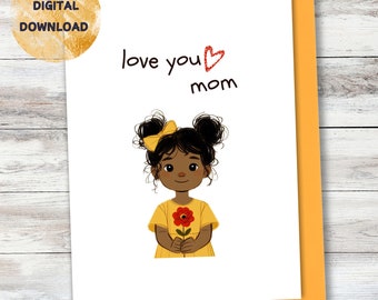 Tarjeta del Día de la Madre - Tarjeta linda de la hija - Día de la Madre Afroamericana, Cumpleaños, Gracias - Afroamericano, Negro - DIGITAL Imprimible