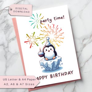 Pinguin Geburtstagskarte für Sohn/Tochter, Enkel/Enkelin, Nichte/Neffe, Schwester/Bruder, Freund - Happy Birthday - DIGITAL - Printable