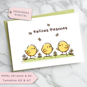 Tarjeta de Pascua con Pollitos, Adorable Tarjeta de Felicitación para Familiares, Amigos, Niños, Prrofesores Descarga Instantánea Imprimible