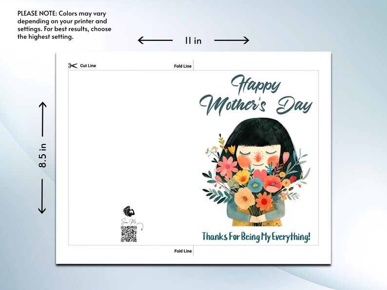 Floral Bouquet Mother's Day Printable Card Downloadable Blank Card for ...
