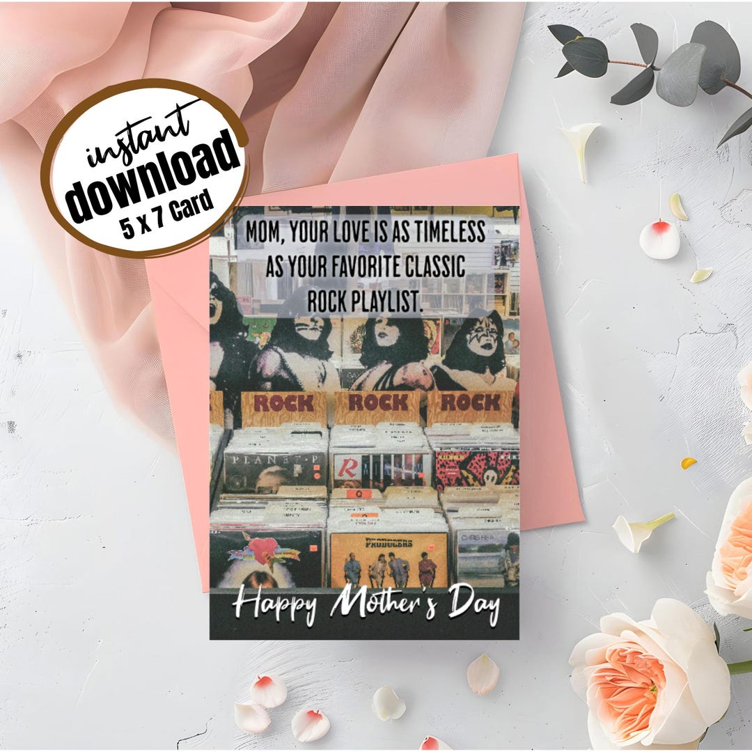Mom Rocks Card Rock and Roll Mother's Day Printable Card, Downloadable, Last Minute ...