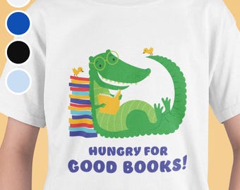 Alligator Bookworm Kids Tee: "Hungry for Good Books!"