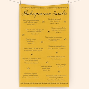 Shakespearean insults tea towel funny present theater drama buff gag gift English literature major professor actor actress Shakespeare