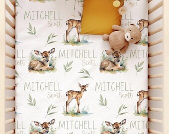 Gender Neutral Crib Bedding, Baby Deer Crib Sheet, Fawn Nursery Bedding, Gift For Baby Boy Shower, Forest Animal. Nursery Theme, Woodland