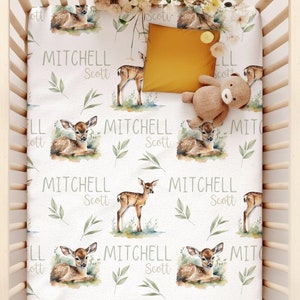 Gender Neutral Crib Bedding, Baby Deer Crib Sheet, Fawn Nursery Bedding, Gift For Baby Boy Shower, Forest Animal. Nursery Theme, Woodland