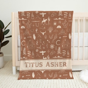 Personalized Cowboy Baby Blanket, Sherpa Western Blanket, Southwestern Baby Swaddle, New Mom Gifts, Cowboy Baby Gift, Cactus Crib Bedding