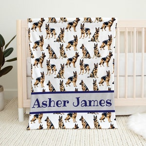 German Shepherd Baby Swaddle Blanket, Baby Gift, Dog Nursery, Puppy Nursery, German Shepherd Baby Bedding, Dog Mom Blanket, Kids Name Throw