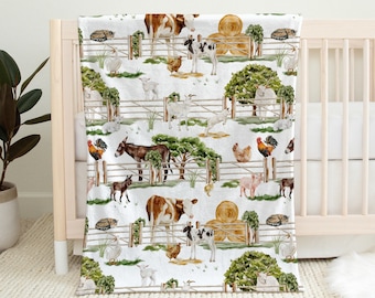 Baby Farm Animals Blanket, Sherpa Baby Blanket, Farm Themed Nursery, Farm Crib Bedding, Gender Neutral Baby Gift, Minky Toddler Blankets