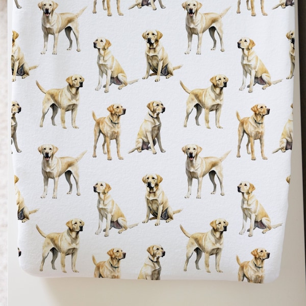 Baby Changing Pad Cover With Dogs, Yellow Labrador Nursery, Diaper Changing Covers, Gender Neutral Nursery, Puppy Nursery Theme, Bird Dog