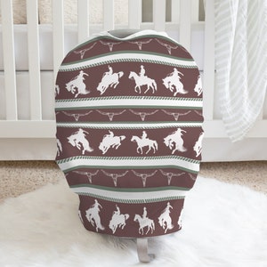 Bucking Bronco Stretchy Baby Car Seat Cover, Custom Western Baby Boy Gifts, Southwestern Cowboy Nursery Matching Sets, Breast Feeding Covers