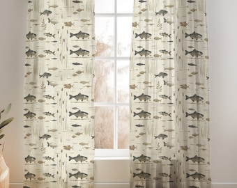 Lake Themed Nursery Curtains, Trout and Bass Blackout Panels, Baby Fisherman Matching Set, Kids Angler Bedroom Decor, Gifts For New Boy Mom