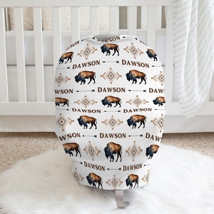 Bison Baby Car Seat Cover, Nursing Covers With Buffalo, Breastfeeding Wrap, Personalized Baby Boy Shower Gift, Multi Use Baby Cover, Infant