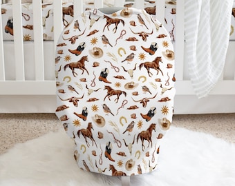 Baby Car Seat Cover With Horses, Western Car Seat Canopy, Cowboy Themed Nursery, Nursing Mom Gifts, New Mom Gifts, Boy Baby Shower Gift
