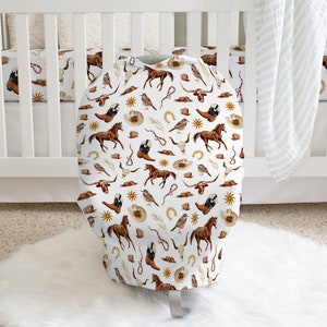 Baby Car Seat Cover With Horses, Western Car Seat Canopy, Cowboy Themed Nursery, Nursing Mom Gifts, New Mom Gifts, Boy Baby Shower Gift