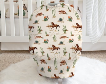 Personalized Cowboy Car Seat Cover, Baby Car Seat Canopy, Custom Horse Car Seat Cover, Western Nursing Cover, Nursing Mom Gift, New Mom Gift