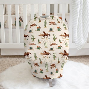 Personalized Cowboy Car Seat Cover, Baby Car Seat Canopy, Custom Horse Car Seat Cover, Western Nursing Cover, Nursing Mom Gift, New Mom Gift