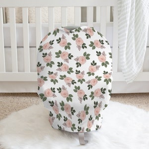 Floral Infant Car Seat Cover, Cute Nursing Covers, Pink Breastfeeding Wrap, Newborn Baby Cover, Gifts For Baby Girl Shower, High Chair Cover