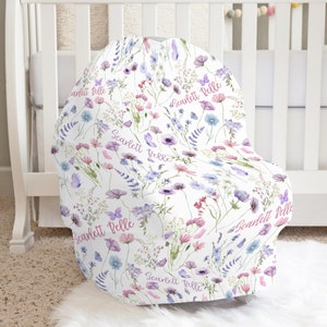 Wildflower Infant Car Seat Cover, Personalized Baby Girl Car Seat Canopy, Ditsy Floral Breastfeeding Cover, Nursing Wrap, Gifts For New Mom