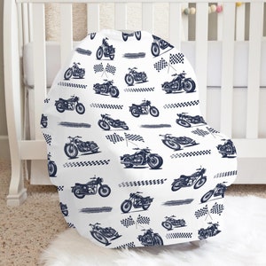Motorcycle Baby Car Seat Cover, Infant Stretchy Cover, Grocery Cart Cover, Breastfeeding Cover, Baby Boy Shower Gift, Motorcycle Nursery