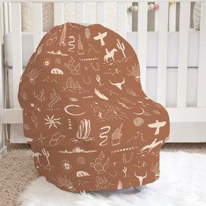 Western Cowboy Car Seat Cover, Cactus Desert Nursery, Southwestern Baby Set, Nursing Mom Gift, Cowboy Nursery, Baby Car Seat Canopy