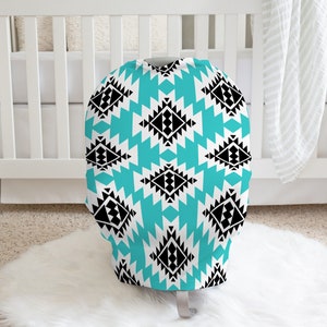 Turquoise Baby Car Seat Cover, Aztec Car Seat Canopy, Western Nursing Cover, Turquoise Breast Feeding Cover, Cowgirl Nursery, New Mom Gift