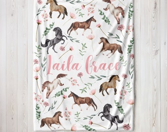 Custom Horse Blanket, Western Baby Blanket, Cowgirl Blanket, Horse Gift For Little Girl, Horse Personalized Baby Blanket, Western Nursery