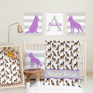 Girl Nursery Bedding Set, Labrador Crib Sheet, Baby Girl Shower Gift, Chocolate Lab Baby Blanket, Paw Print Art, Puppy Nursery Wall Decor