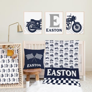Baby Boy Crib Bedding Set, Motorcycle Nursery Decor, Classic Motorcycle Crib Sheet, Boy Baby Gift, Changing Pad Cover, Personalized Pillow